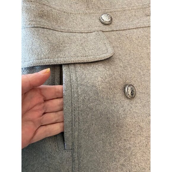 Vince Camuto Midi Coat Gray Double-Breasted Black Trim Wool Bend Medium - Picture 8 of 15